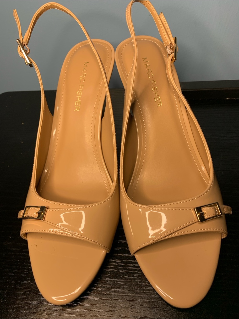 Marc Fisher Patent Slingback Heels in Beige